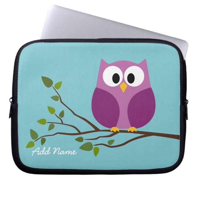 Kute Owl Tekening op een boomtak Laptop Sleeve (Voorkant)