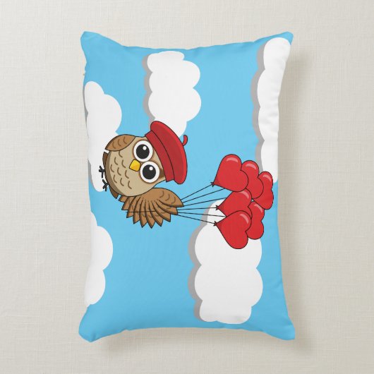 Kute Owl vliegen met hartballonnen Accent Kussen (Voorkant(Verticaal))