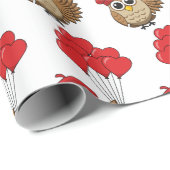 Kute Owl vliegen met hartballonnen Cadeaupapier (Rol Hoek)