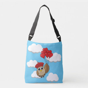 Kute Owl vliegen met hartballonnen Crossbody Tas