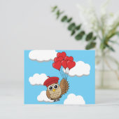 Kute Owl vliegen met hartballonnen Feestdagenkaart (Staand voorkant)
