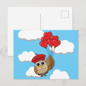 Kute Owl vliegen met hartballonnen Feestdagenkaart (Voorkant / Achterkant)