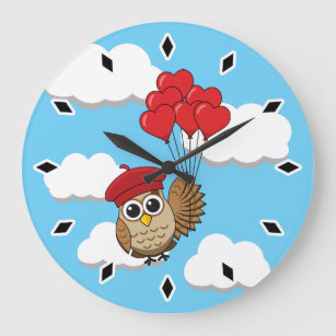 Kute Owl vliegen met hartballonnen Grote Klok