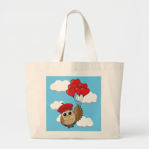 Kute Owl vliegen met hartballonnen Grote Tote Bag