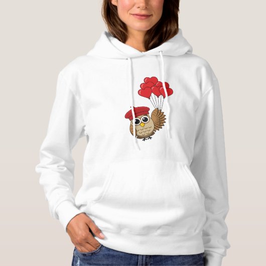 Kute Owl vliegen met hartballonnen Hoodie (Voorkant)