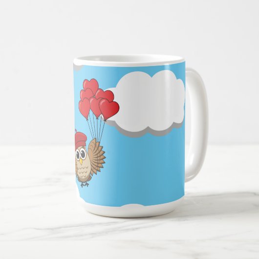 Kute Owl vliegen met hartballonnen Koffiemok (Voorkant rechts)