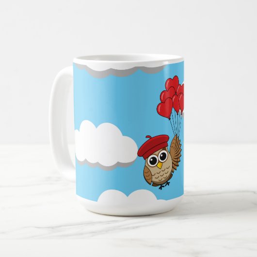 Kute Owl vliegen met hartballonnen Koffiemok (Voorkant links)