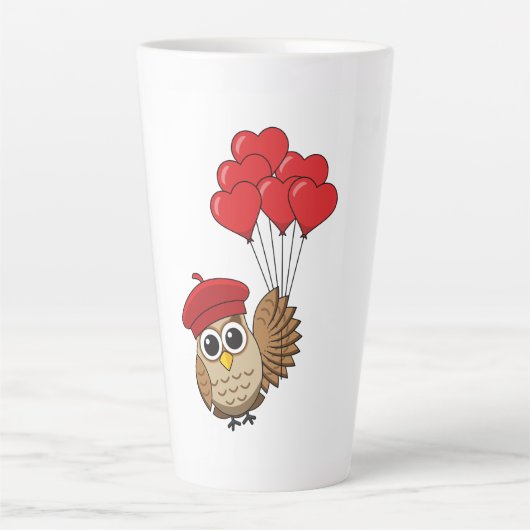 Kute Owl vliegen met hartballonnen Latte Mok (Voorkant)