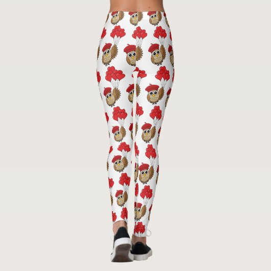 Kute Owl vliegen met hartballonnen Leggings (Achterkant)