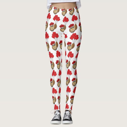 Kute Owl vliegen met hartballonnen Leggings (Voorkant)