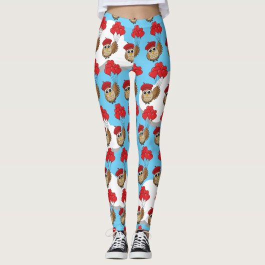 Kute Owl vliegen met hartballonnen Leggings (Voorkant)