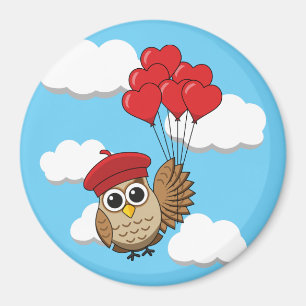 Kute Owl vliegen met hartballonnen Magneet