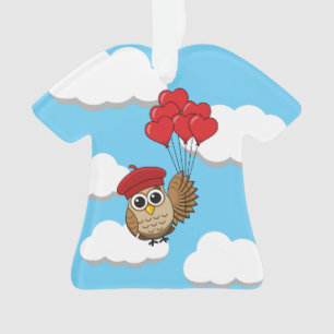 Kute Owl vliegen met hartballonnen Ornament