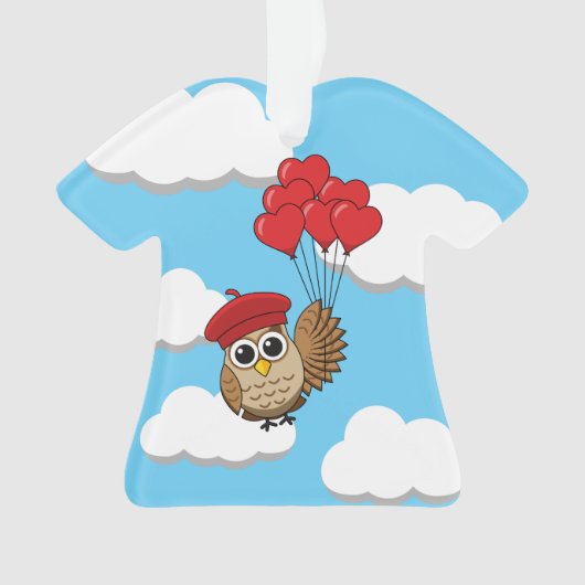 Kute Owl vliegen met hartballonnen Ornament (voorkant)
