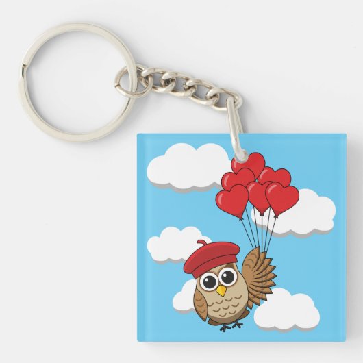 Kute Owl vliegen met hartballonnen Sleutelhanger (Voorkant)