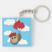 Kute Owl vliegen met hartballonnen Sleutelhanger (Achterkant)