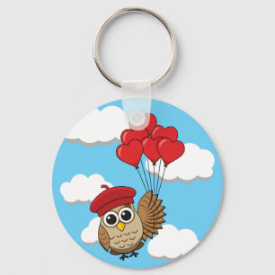 Kute Owl vliegen met hartballonnen Sleutelhanger