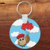 Kute Owl vliegen met hartballonnen Sleutelhanger (Voorkant)