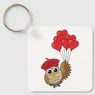 Kute Owl vliegen met hartballonnen Sleutelhanger