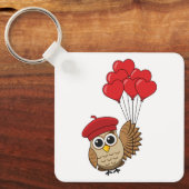 Kute Owl vliegen met hartballonnen Sleutelhanger (Voorkant)