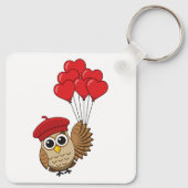 Kute Owl vliegen met hartballonnen Sleutelhanger (Achterkant)