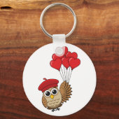 Kute Owl vliegen met hartballonnen Sleutelhanger (Voorkant)