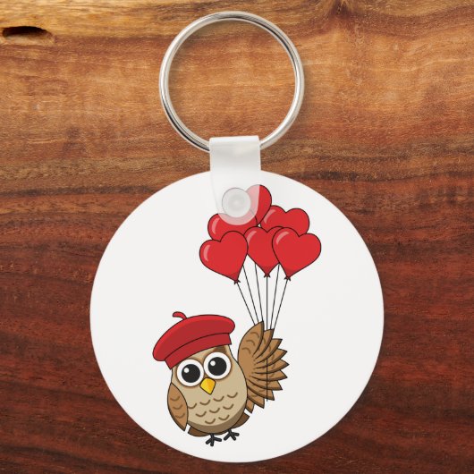 Kute Owl vliegen met hartballonnen Sleutelhanger (Voorkant)