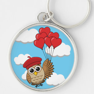 Kute Owl vliegen met hartballonnen Sleutelhanger