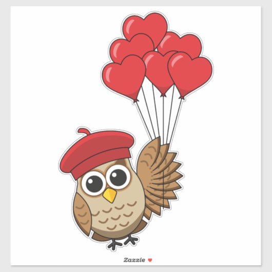Kute Owl vliegen met hartballonnen Sticker (Vel)