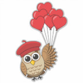 Kute Owl vliegen met hartballonnen Sticker (Voorkant)