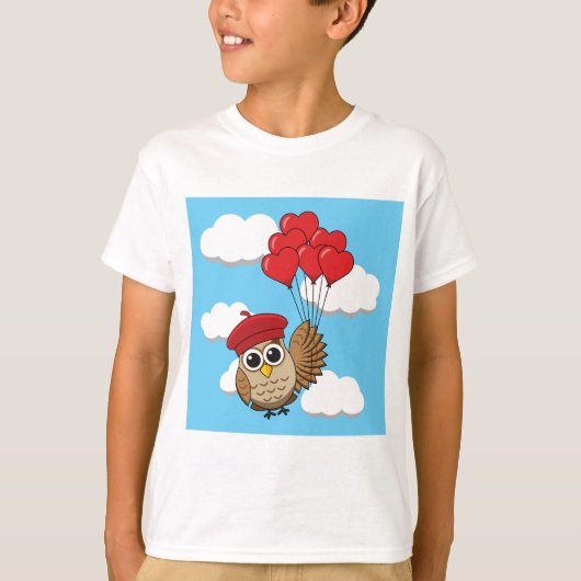 Kute Owl vliegen met hartballonnen T-shirt (Voorkant)