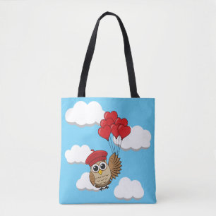 Kute Owl vliegen met hartballonnen Tote Bag