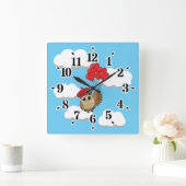 Kute Owl vliegen met hartballonnen Vierkante Klok (Huis)