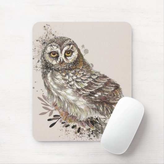 Kute Owl, Waterverf Bird Natuur Notepad Muismat (Met muis)
