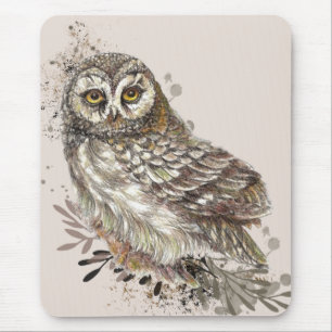 Kute Owl, Waterverf Bird Natuur Notepad Muismat