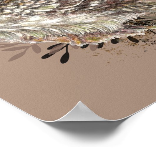 Kute Owl, Waterverf Bird Natuur Taupe Poster (Hoek)