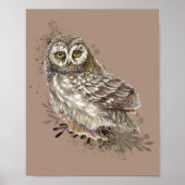 Kute Owl, Waterverf Bird Natuur Taupe Poster (Voorkant)