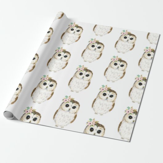 Kute Owl Wrapping Paper Cadeaupapier (Uitgerold)
