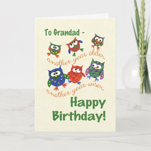 Kute Owls Birthday Card for a Grandad Kaart (Voorkant)