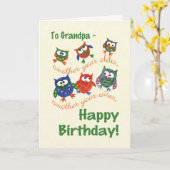 Kute Owls Birthday Card voor opa Kaart (Gele Bloem)