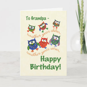 Kute Owls Birthday Card voor opa Kaart