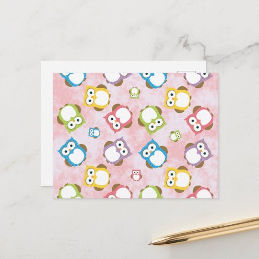 Kute Owls, Owl Pattern, Colorful Owls, Baby Owls Briefkaart (Voorkant / Achterkant in situ)