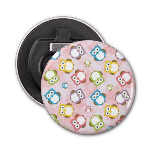 Kute Owls, Owl Pattern, Colorful Owls, Baby Owls Button Flesopener