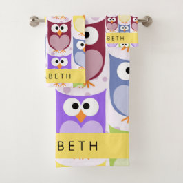 Kute Owls, Owl Pattern, Colorful Ownership, Jouw n Bad Handdoek
