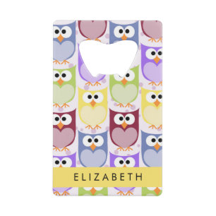 Kute Owls, Owl Pattern, Colorful Ownership, Jouw n Creditkaart Flessenopener