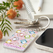 Kute Owls, Owl Pattern, Colorful Ownership, Jouw n Sleutelhanger (Voorkant Rechts)