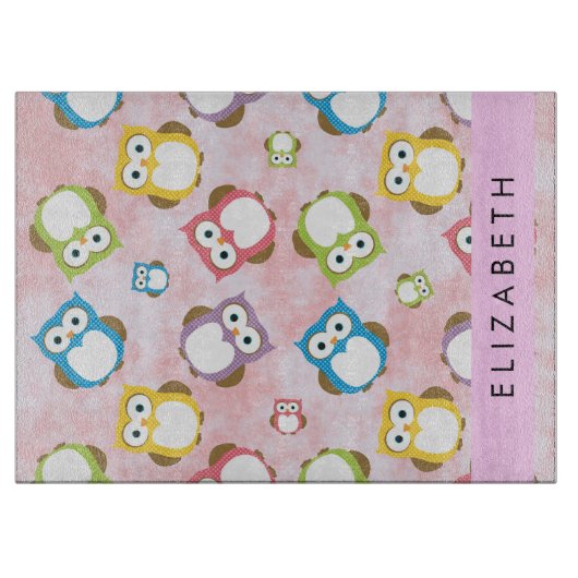 Kute Owls, Owl Pattern, Colorful Ownership, Jouw n Snijplank (Voorkant)