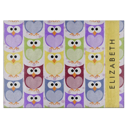 Kute Owls, Owl Pattern, Colorful Ownership, Jouw n Snijplank (Voorkant)