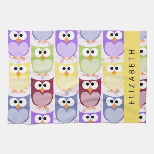 Kute Owls, Owl Pattern, Colorful Ownership, Jouw n Theedoek (Horizontaal)