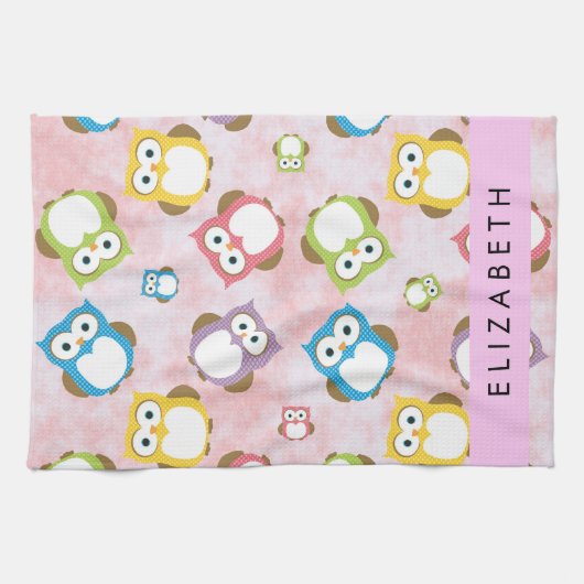 Kute Owls, Owl Pattern, Colorful Ownership, Jouw n Theedoek (Horizontaal)